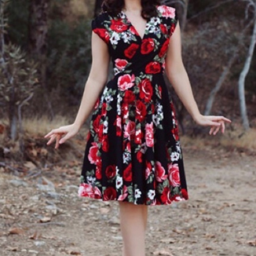 50s Style Rose Swing Dress